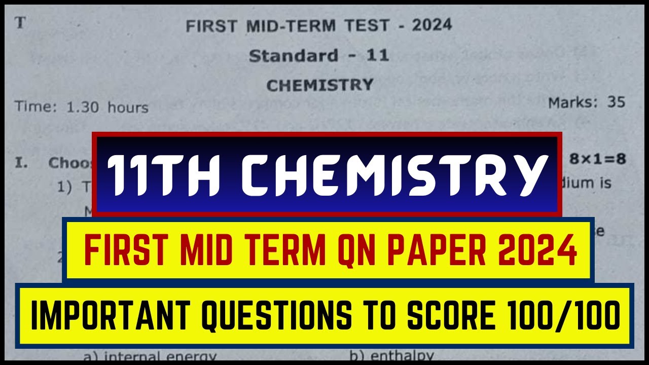 11th chemistry first mid term question paper 2024 11th chemistry 1st