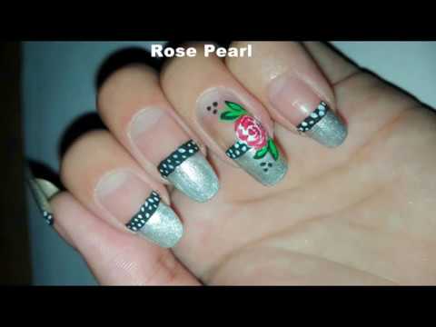 Silver French Manicure With Rose Accent Nail Diy Nail Art Design