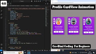 Animated Profile CardView using Css-Html code || Custom social Profile animation | Css-Html Tutorial