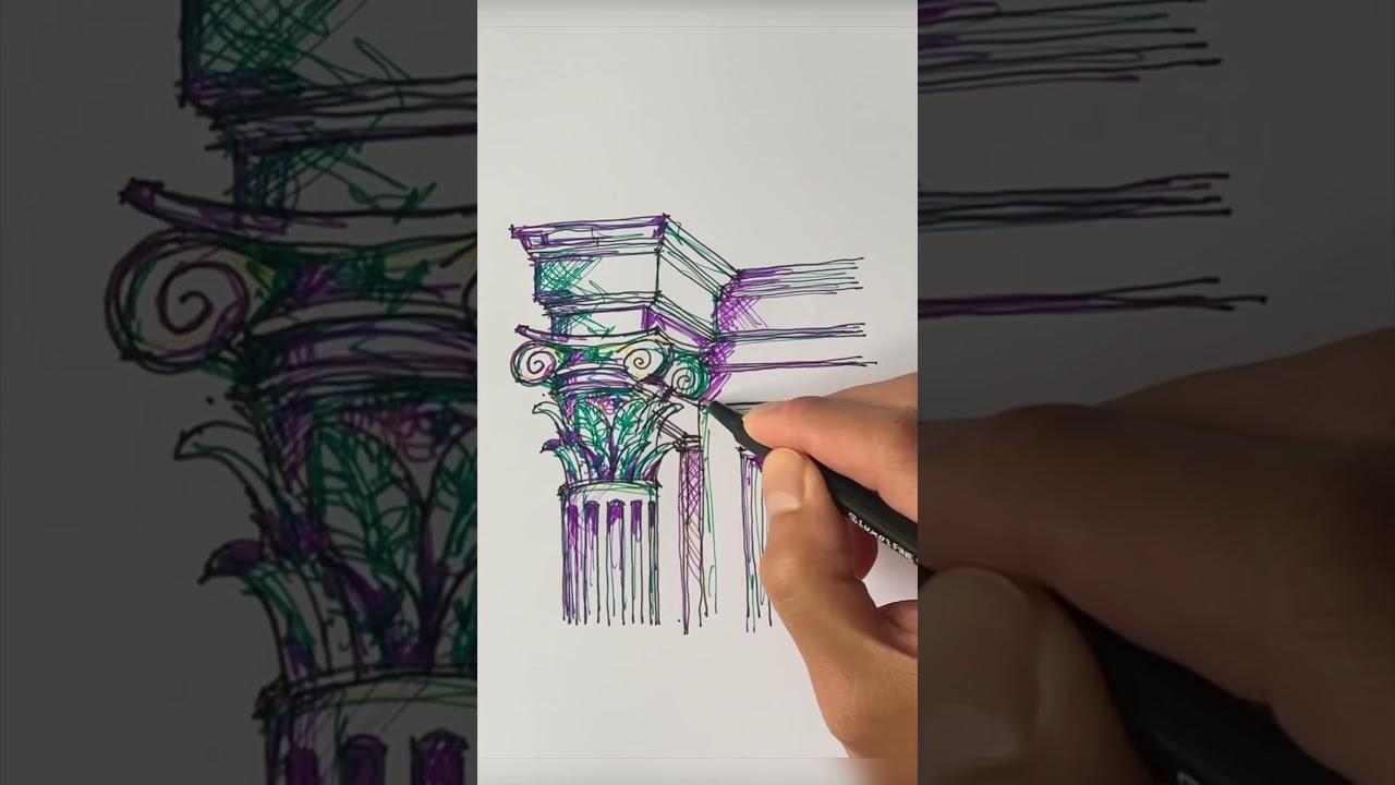 Fun Colorful Sketch of this Classical Corinthian Capital 