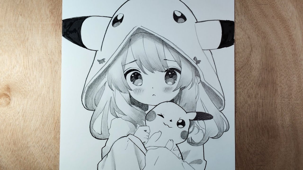 Easy Anime Drawing || Anime Girl with Cute Pikachu ✨