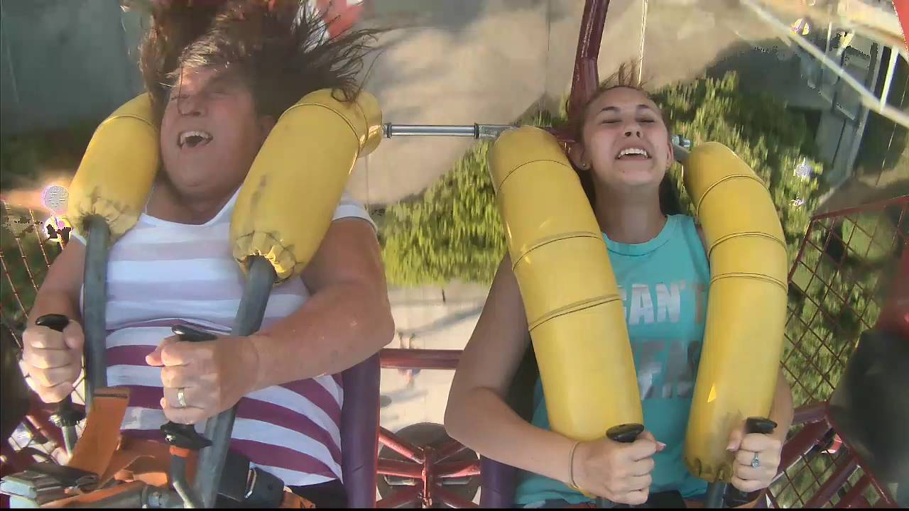 Hope and Hannah on the Slingshot at Kings Island!