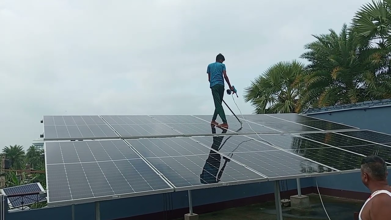 Solar panels cleaning dust 🚮🧹 after highest units 🤔✌️ solar systems  waaree  