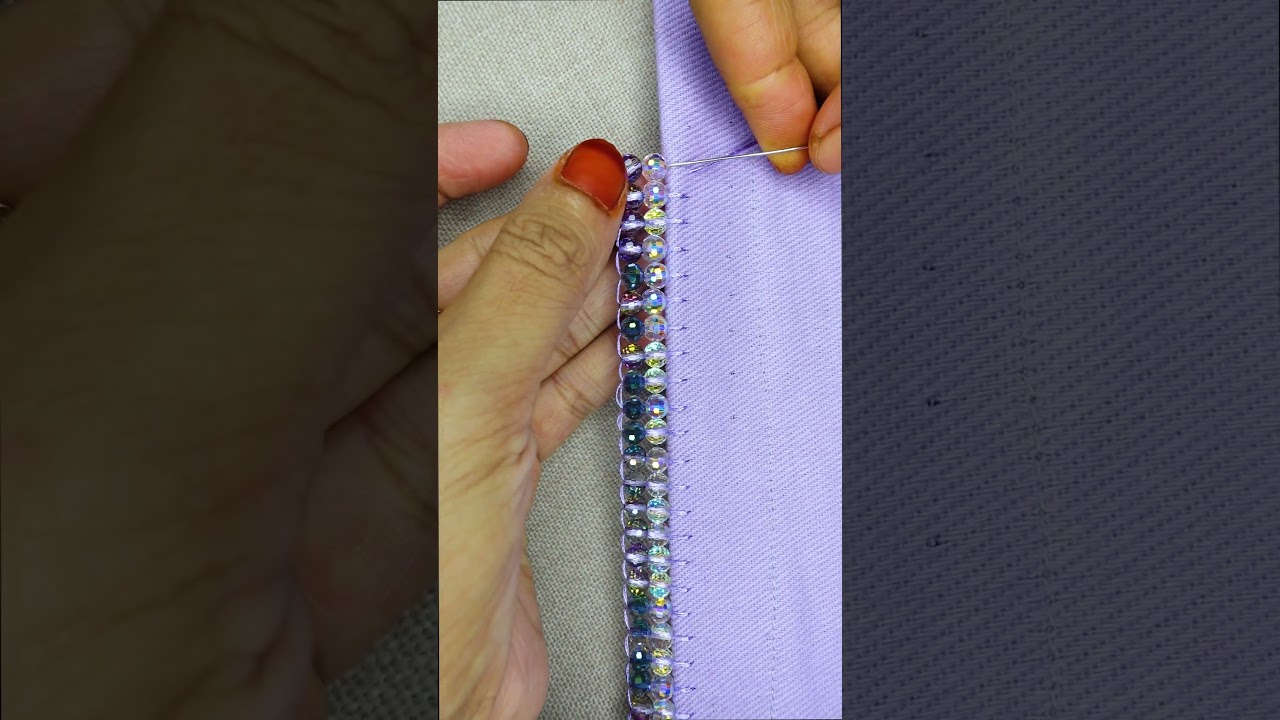 Elegant beaded border hand embroidery  #embroidery #loopstitch #sewing #beginnersstitch #crochet #di
