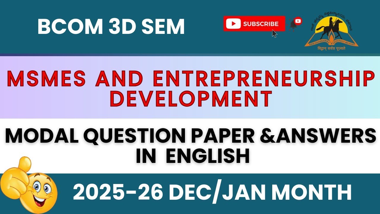 B.Com III Semester MSMEs & Entrepreneurship Development | Model Question Paper with Answer| 2025–26