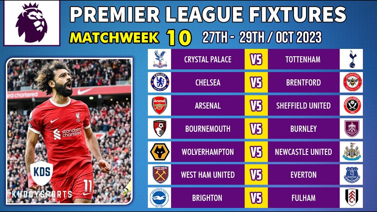 EPL FIXTURES TODAY - MATCHWEEK 10 - PREMIER LEAGUE FIXTURES 2023/2024 - EPL FIXTURES 2023/2024