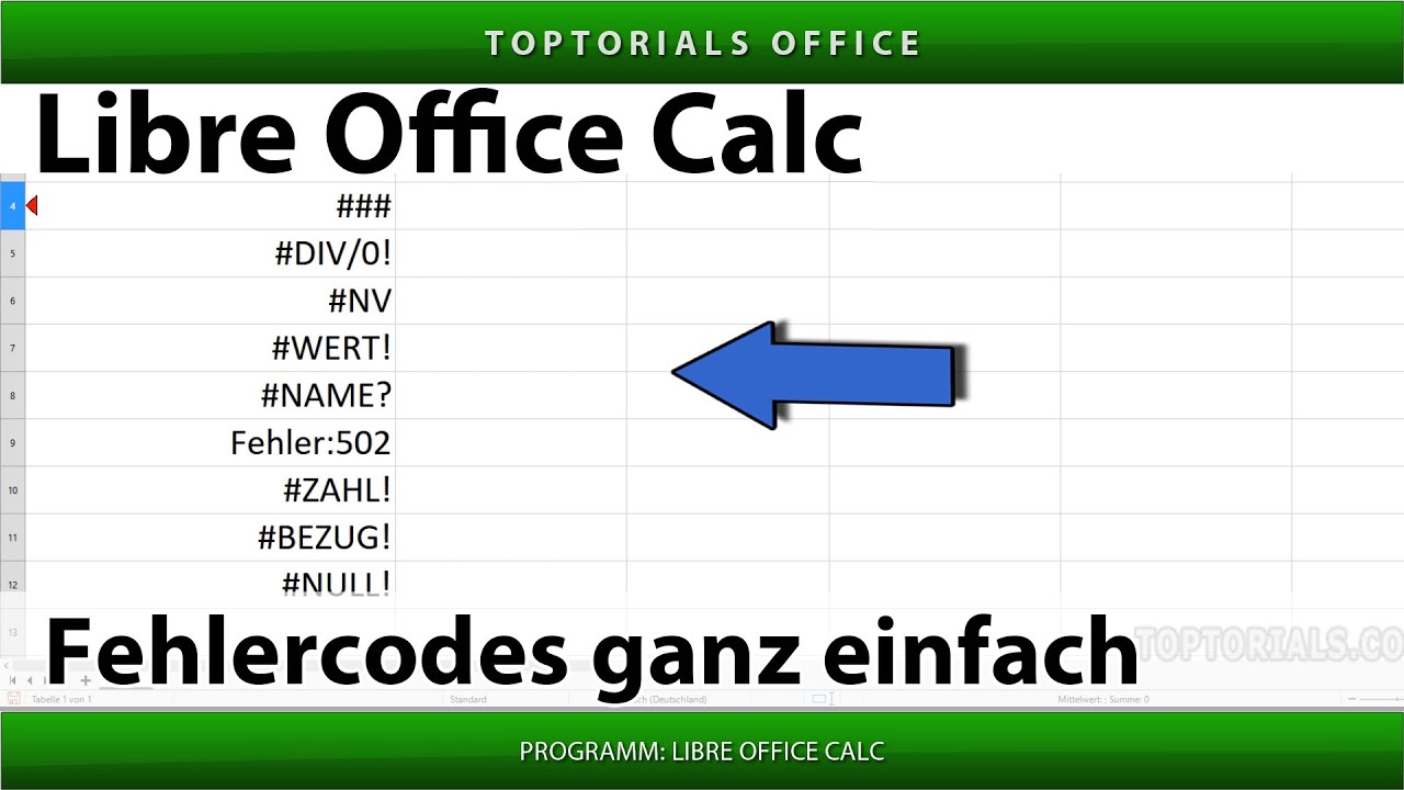 Libre Error Codes Fehlercodes ganz einfach in LibreOffice Calc - YouTube