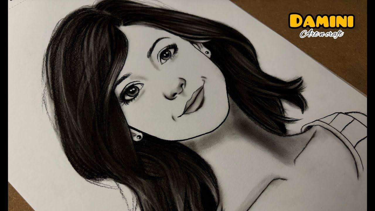 How to draw a girl face / Potrait drawing - YouTube