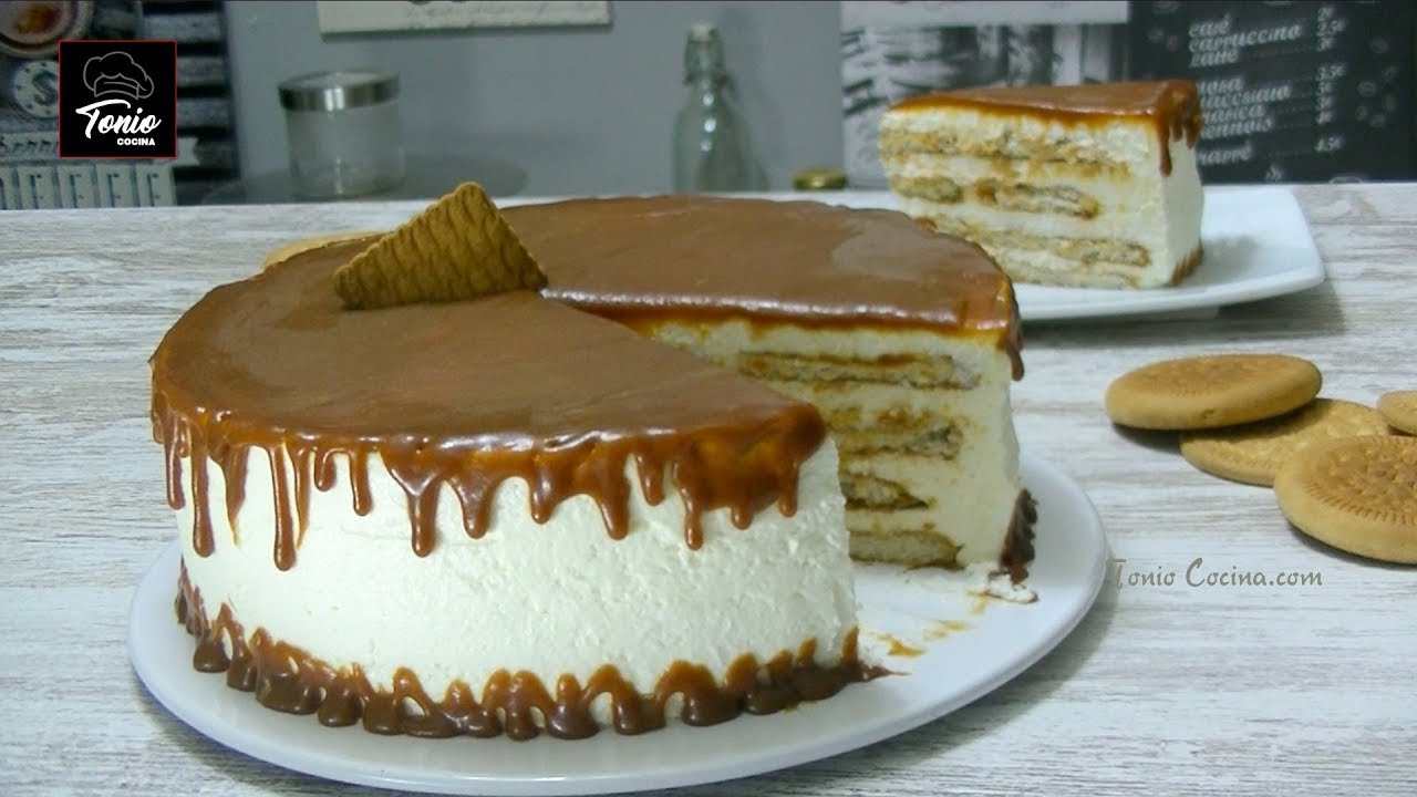 TARTA fácil de CARAMELO y GALLETA  ¡4 ingredientes, sin horno! #332#
