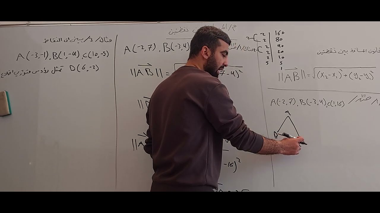 شرح قانون المسافة بين نقطتين – للصف الرابع العلمي - كيفية حساب المسافة مع أمثلة عملية