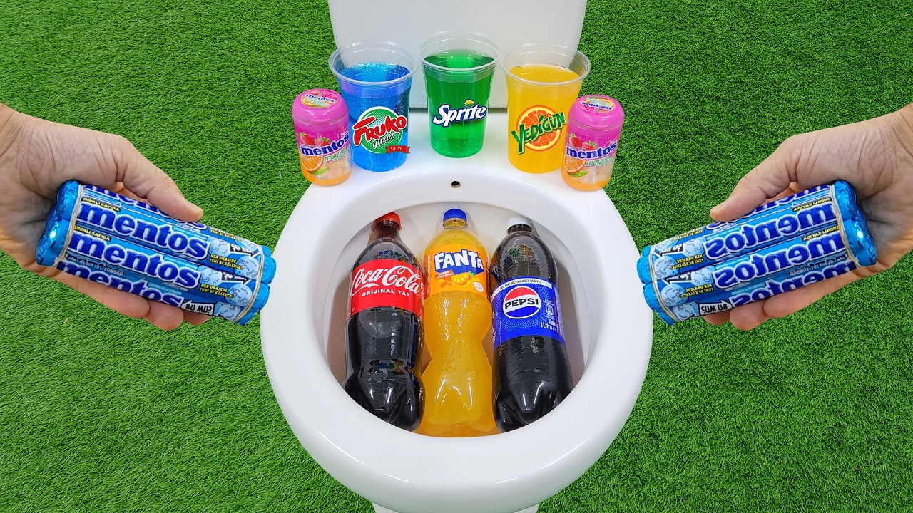 Cola Mentos Experiment !! Big Coca Cola, Fanta, Pepsi VS Sprite, Fruko and Mentos in the toilet