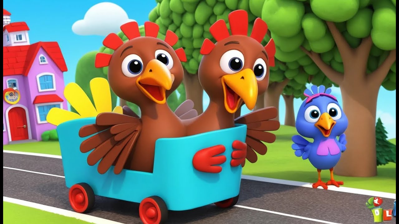 Three Little Turkeys Ride on the Roller | Fun Kids Nursery Rhyme Animation