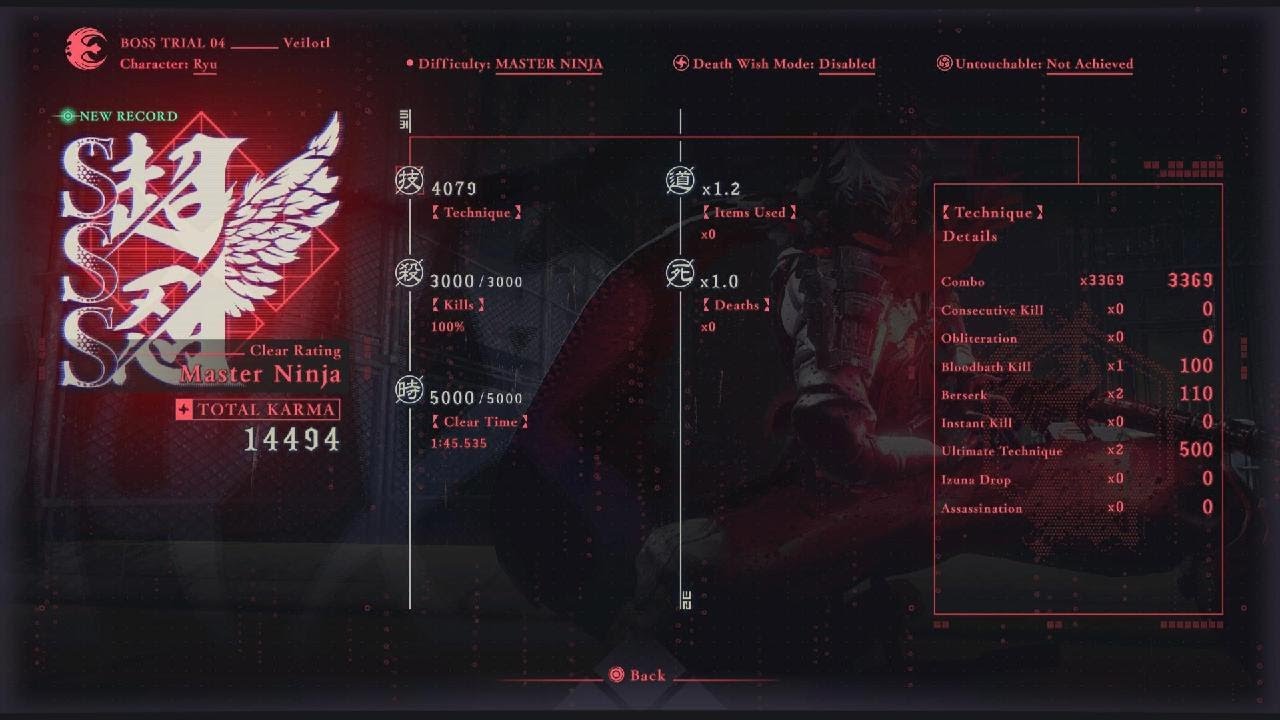 NINJA GAIDEN 4(Boss trial 4: Veilotl, Master Ninja difficulty & rank)