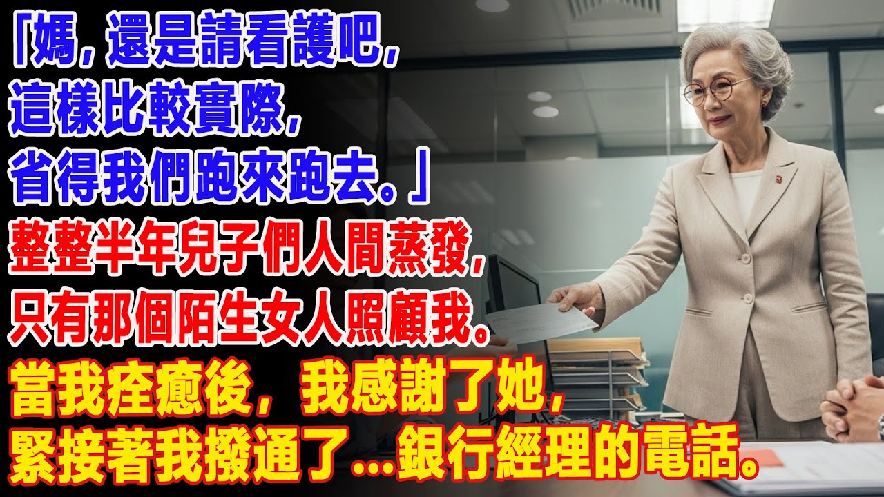 【真實故事】我生病求助，兒子們卻說：「媽，找個看護吧」，接著人間蒸發6個月... 於是我... 👵💔📉| 父母子女冲突 | 真實故事 | 故事分享 | 情感故事 | 晚年哲理 | 說故事