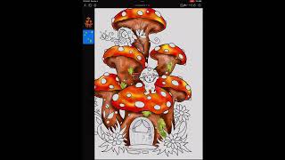 Fungi Home Coloring Page Digital Coloring (Hand-Drawn Illustration)