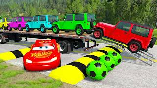 Flatbed Truck Mcqueen | Transportation with Truck - Pothole vs Car # - BeamNG.Drive screenshot 4