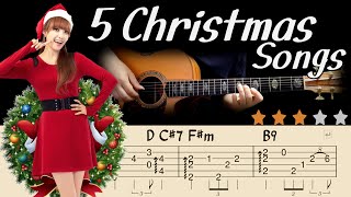 ⛄5 Christmas Songs - Fingerstyle Guitar Tutorial🎄Tabs &ChordsㅣCarol Acoustic Guitar Cover Medley