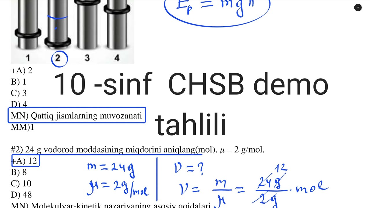 10 -sinf ixtisos Fizika CHSB demo tahlili 3-chorak