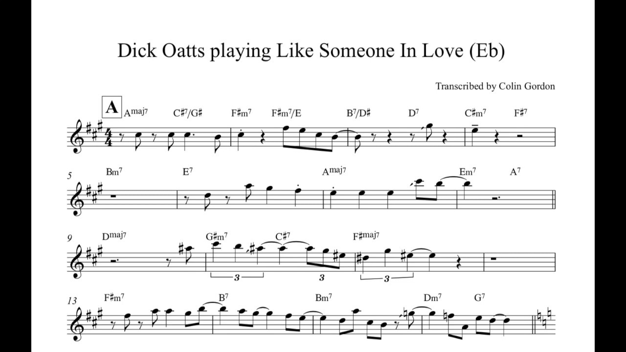 Dick Oatts — "Like Someone In Love" (Alto Sax Transcription)
