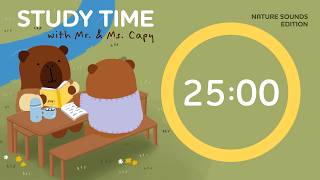Study with Mr.Capy | 1 Hour Focus Pomodoro (25 mins. focus & 5 mins. break) | Nature Sounds