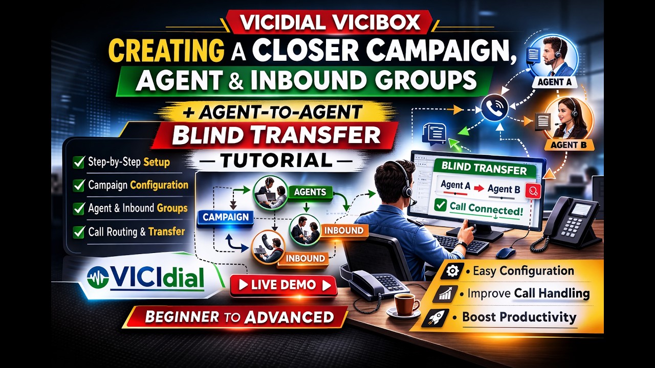 VICIdial ViciBox Tutorial | Create Closer Campaign, Agents, Inbound Groups + Blind Transfer