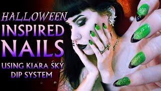 Halloween inspired GREEN BLACK nail tutorial feat Kiara Sky Dip System Avelina De Moray