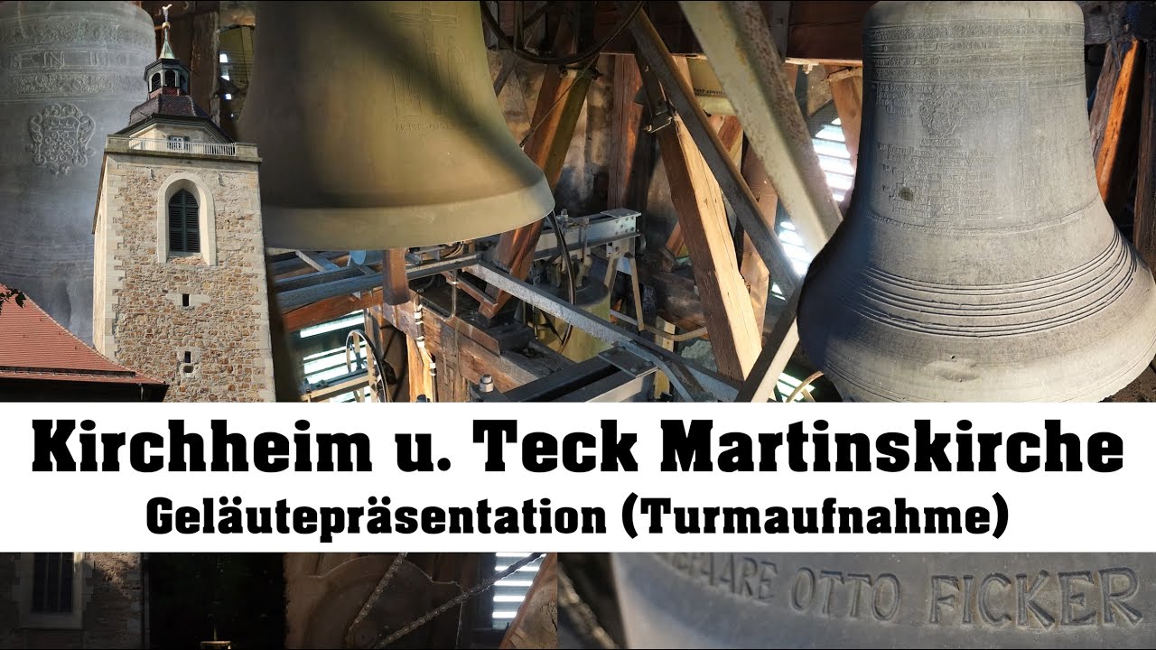 KIRCHHEIM unter Teck (D), Martinskirche, Geläutepräsentation (Turmaufnahme)
