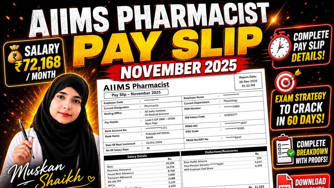 AIIMS Pharmacist Pay Slip 2025 | ₹72,168 Salary Proof 