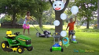lawn mower fun for kid play using Jumping Beans® Bubble 'N Go Mower