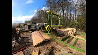 Sawmill capacity  BIG SAM in UK -- Huge Oak log cut by one person!!!