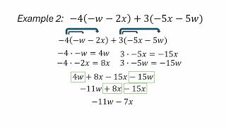 Using distribution with double negation and combining like terms to simplify: Multivariate