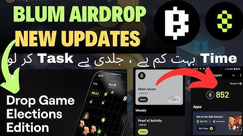 BLUM AIRDROP NEW UPDATES | DROP GAME ELECTION EDITION | SKATE PASSPORT