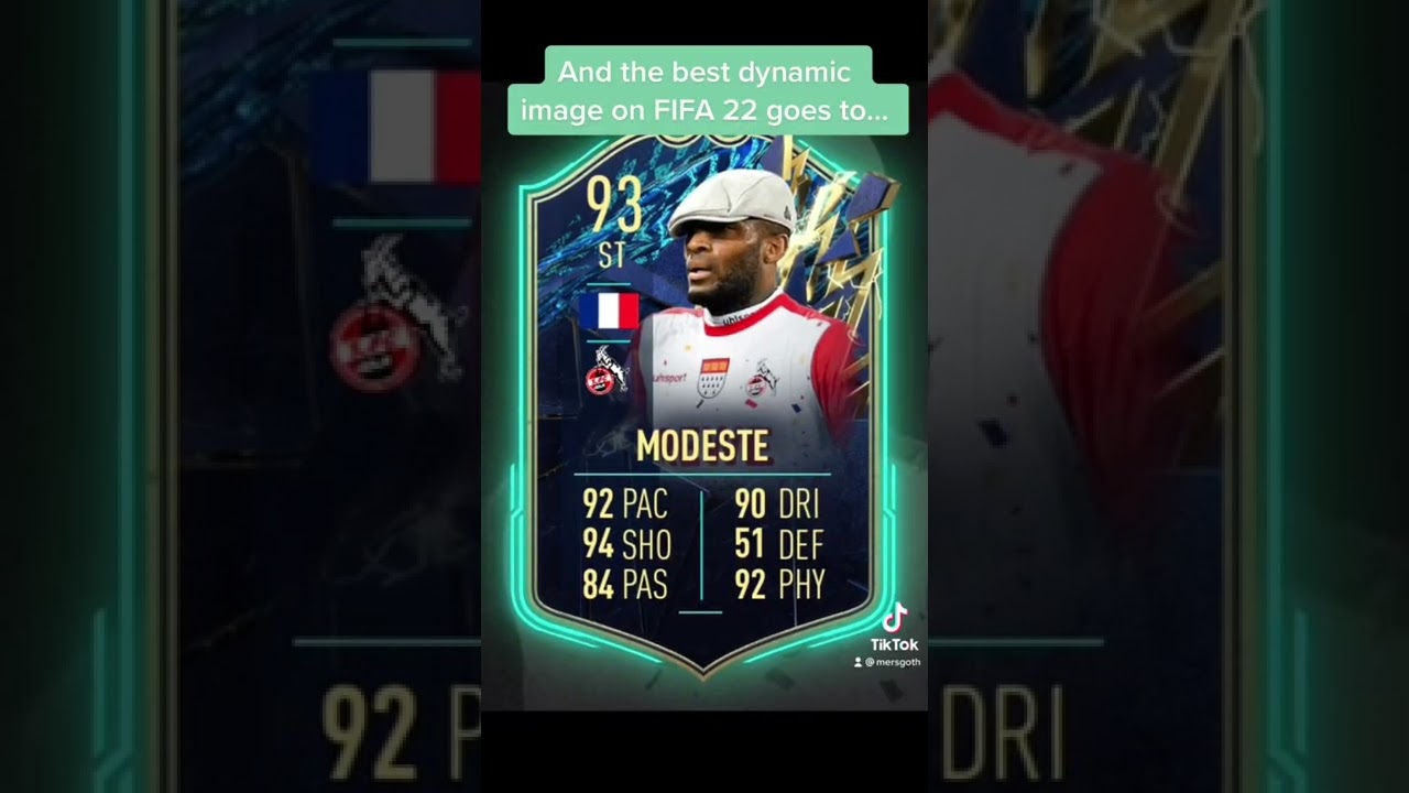 FIFA 22 Modeste TOTS card and his dynamic image.