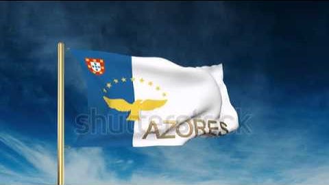 Azores flag slider style with title. Waving in the wind with cloud background animation Stock video