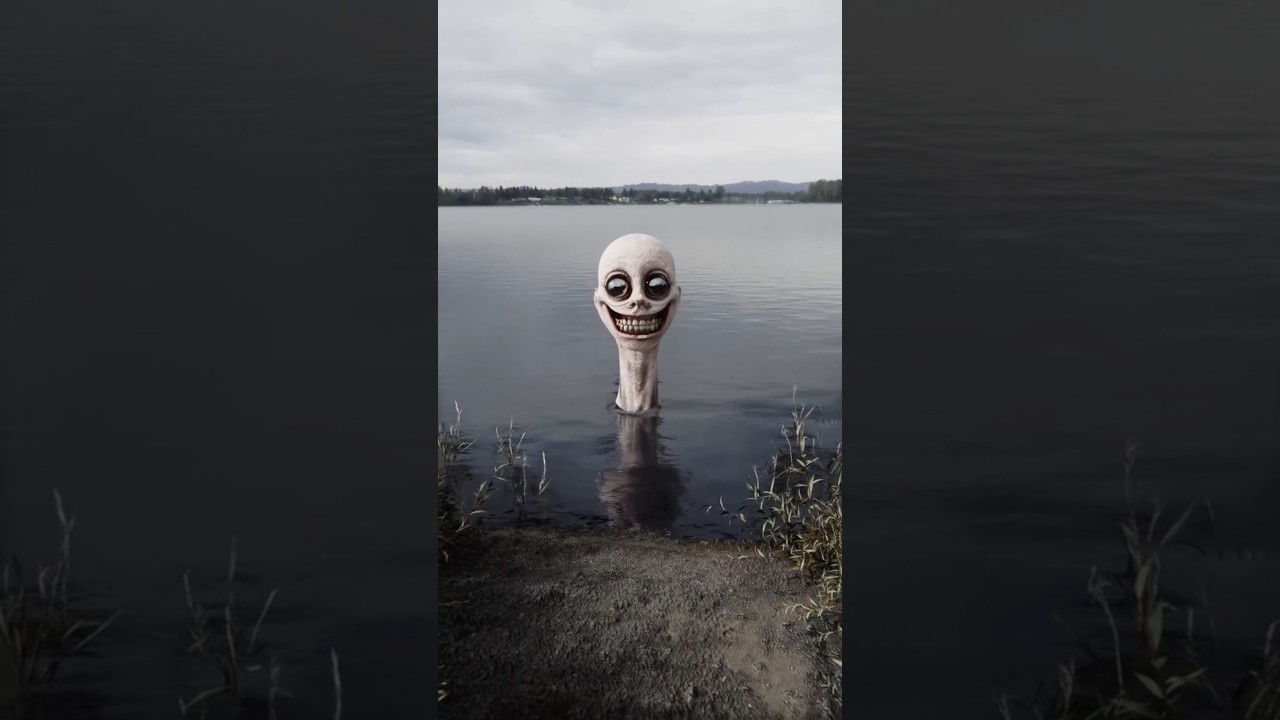 Skeleton floating in river. 