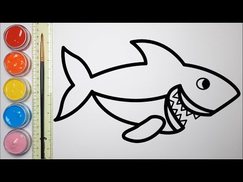 Vẽ và tô màu cá mập | Draw and color the shark | Htoyart