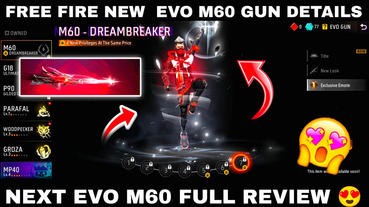 NEXT EVO M60 FULL REVIEW 😍 | FREE FIRE NEW  EVO M60 GUN DETAILS | FREE FIRE NEW EVO M60 REVIEW