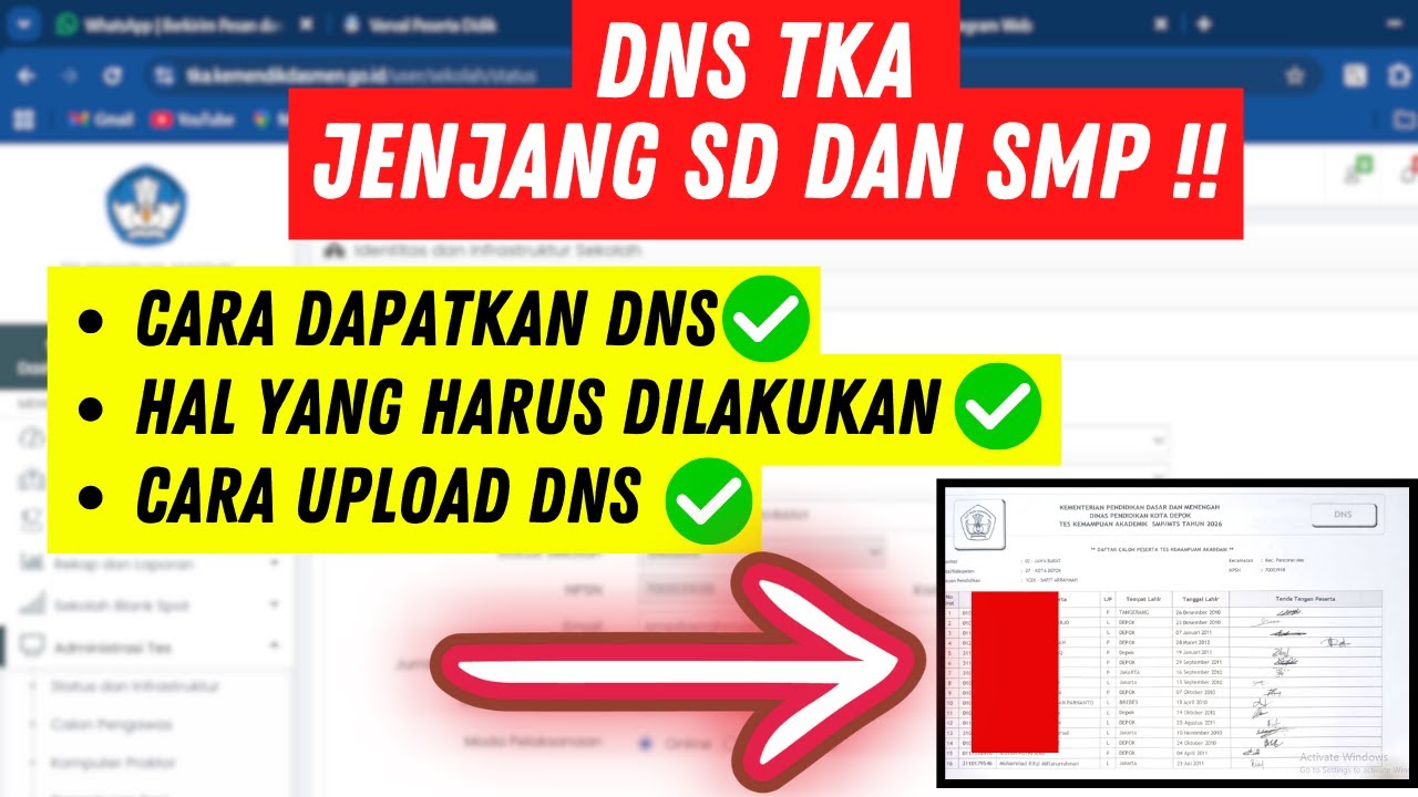 CARA UPLOAD DNS TKA | TERBARU - TKA SD DAN TKA SMP
