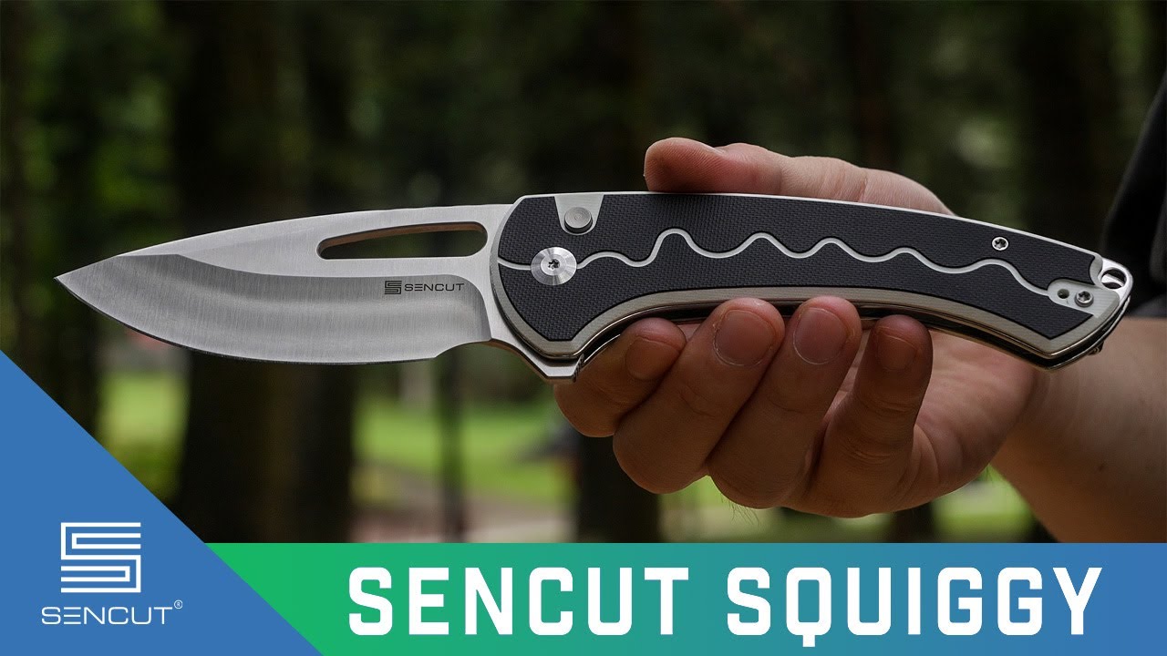 SENCUT Squiggy Flipper & Thumb Hole & Button Lock Knife