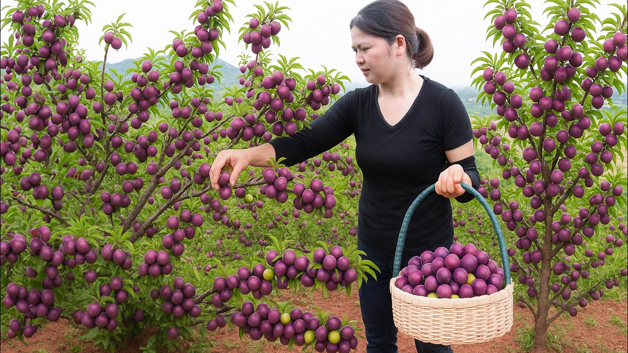 Amazing! Harvesting Purple Plum & Selling at the Market | Plum growing on limestone cliffs