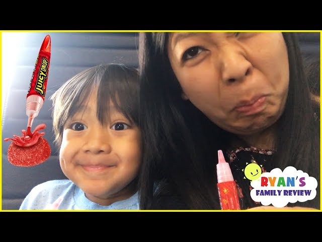 Sour Candy Challenge Kid on the Airplane Surprise Toys Opening with Ryan's Family Review class=