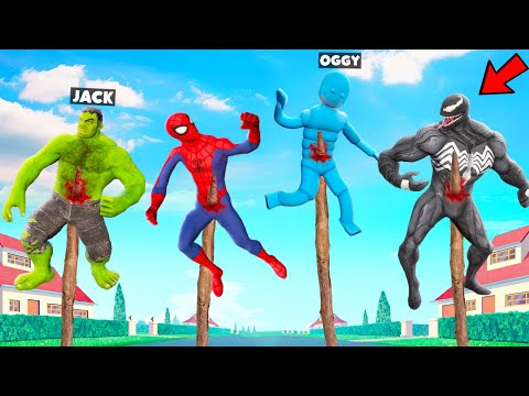 Npc Team Battle Between Oggy And Jack And Super heroes In Overgrowth