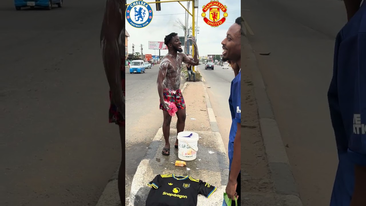 Made a Man Utd Fan take his bath on the street of Nigeria for not winning 5 in row #football