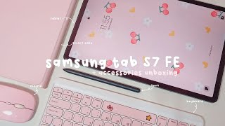 samsung galaxy tab s7 fe unboxing + aesthetic accessories and keyboard (shopee haul)