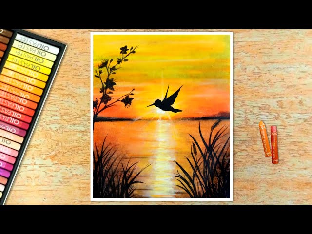 How to Paint a Sunset Landscape with Oil Pastel - YouTube