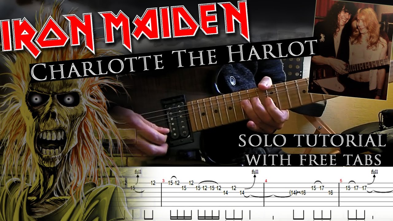 Iron Maiden Charlotte The Harlot guitar solos lesson (with tablature