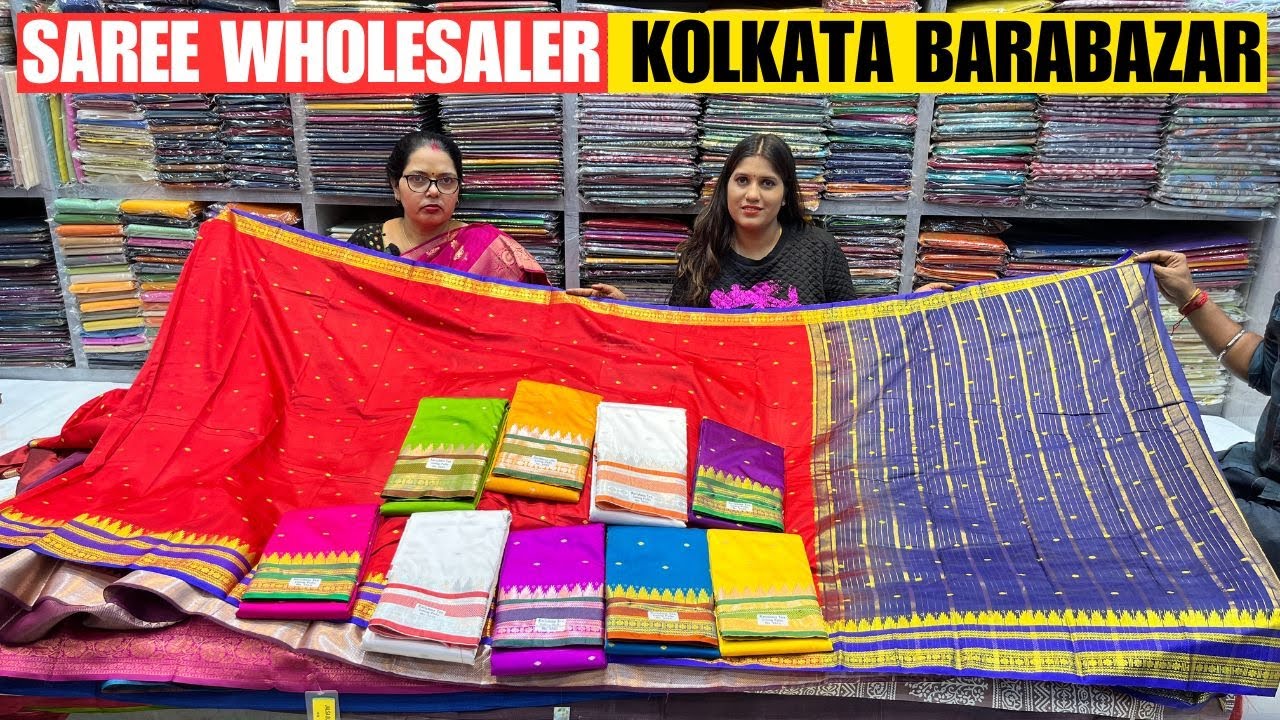 Silk Saree Wholesale Market in Kolkata Barabazar - Art Silk/ Linen/ Mangalgiri/ Semi Tussar Saree