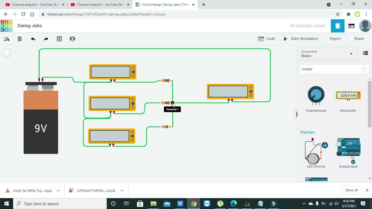 KCL in tinkercad Simulation of Kirchoffs Current Law(KCL) in