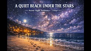A Quiet Beach Under the Stars 🌌 1 Hour Anime Night Sky Ambience | Sleep &amp; Relaxation Music