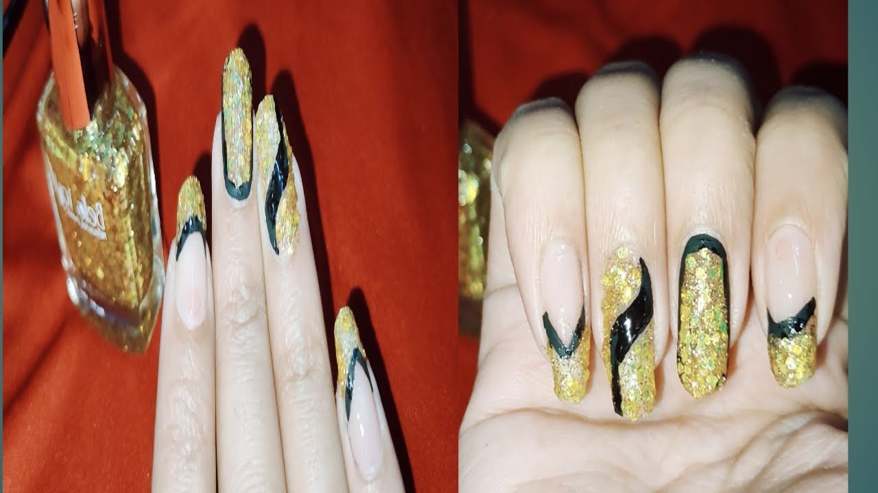 Glitter golden nail art tutorial/ How to use glitter nail paint/ Nail art design YouTube